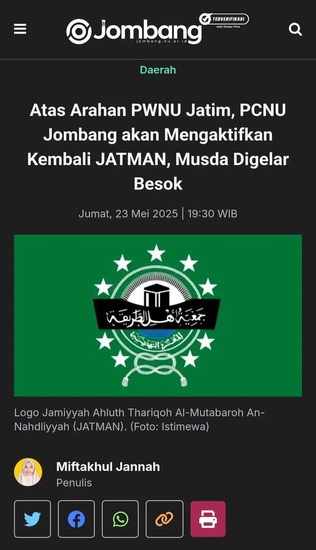 Image from NU Online Jombang: *Atas Arahan PWNU Jatim, PCNU Jombang akan Mengaktifkan Kembali JATMAN...