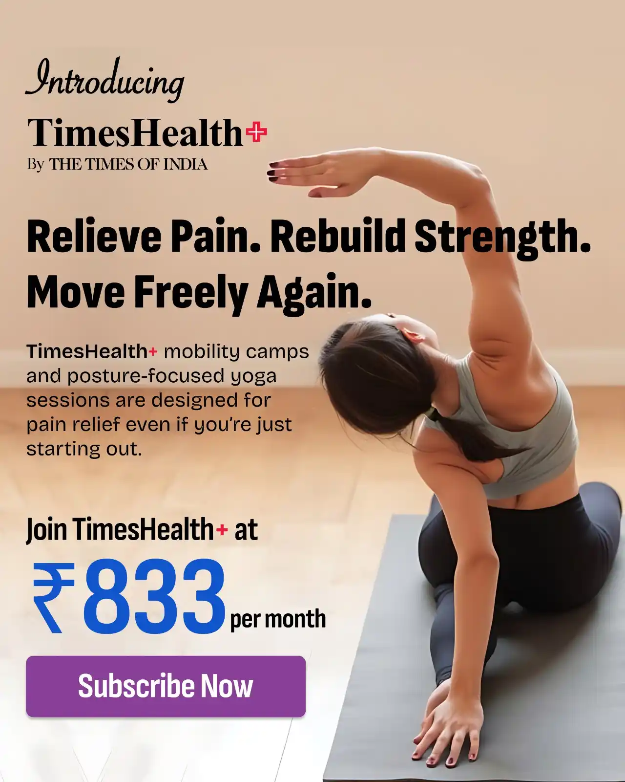 Image from TOI Women: *Don’t just stretch—grow.* Times Health+ Yoga blends ancient wisdom wi...