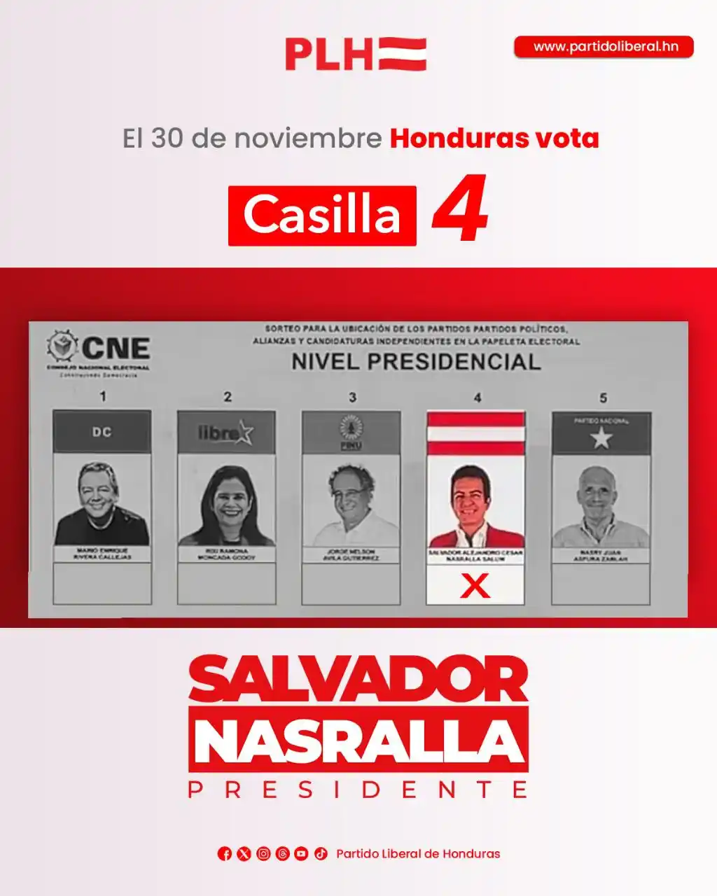 Image from ESCUCHEMONOS LIBERALES HN: ⏳ El 30 de noviembre, Honduras entera votará en la casilla 4 🗳 por el...