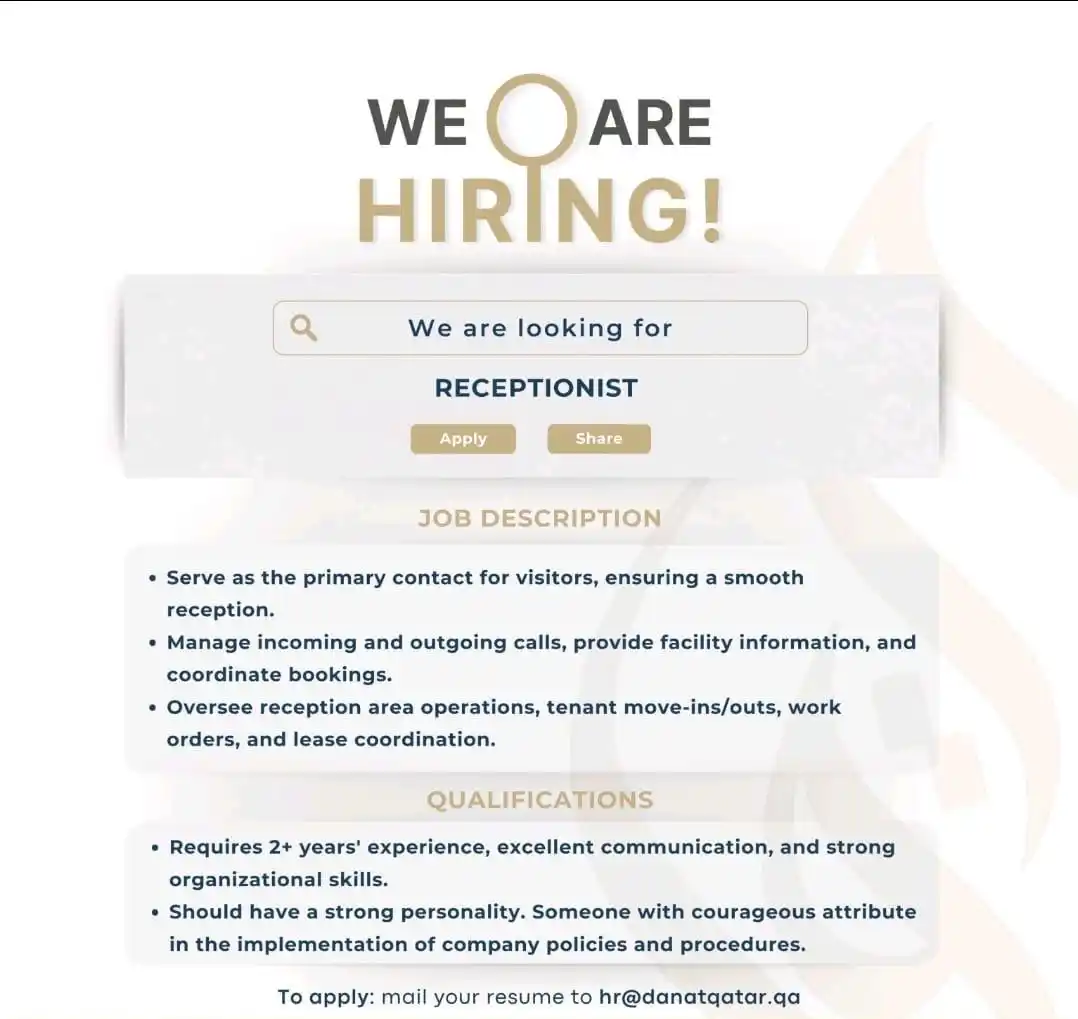 Image from Qatar Hiring: For more opportunities : - Sign up at qatarhiring.com today - Subs...