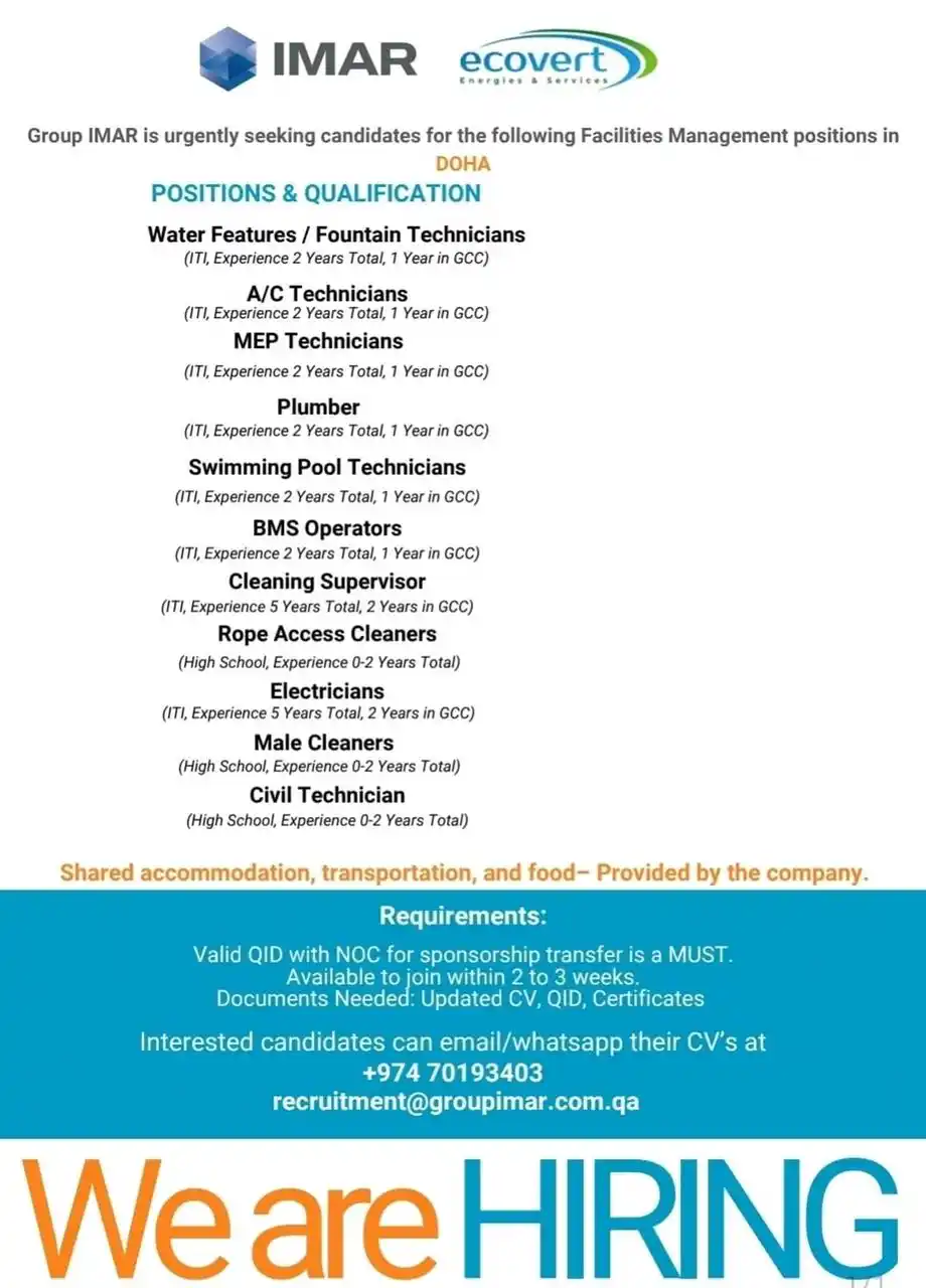Image from Qatar Hiring: For more opportunities : - Sign up at qatarhiring.com today - Subs...