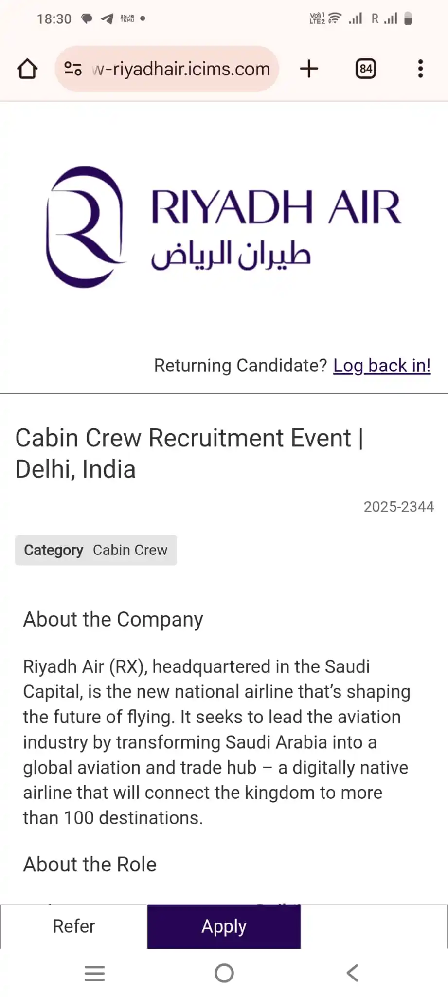 Image from Aviation career: https://cabincrew-riyadhair.icims.com/jobs/2344/cabin-crew-recruitment...