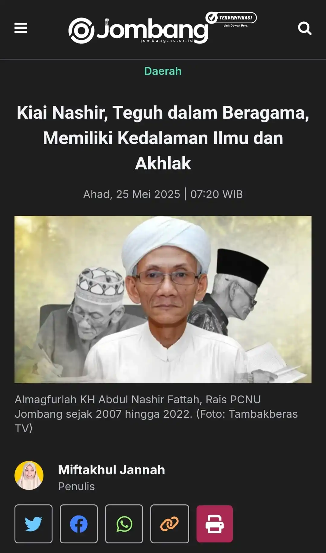 Image from NU Online Jombang: *Kiai Nashir, Teguh dalam Beragama, Memiliki Kedalaman Ilmu dan Akhlak...
