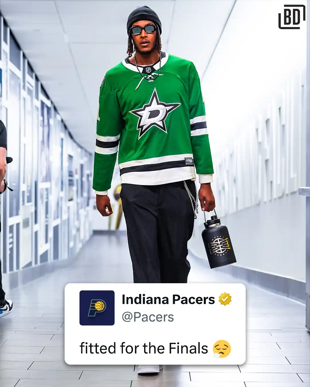 Image from BarDown: Myles Turner pulled up to Game 3 of the NBA Finals supporting his home...