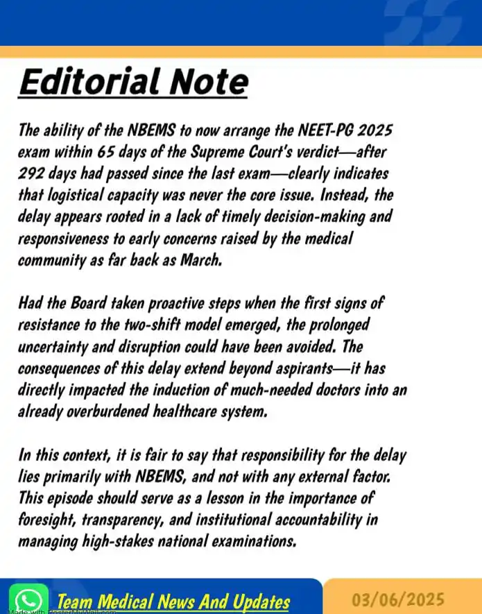Image from Medical News & Updates: *NEET-PG 2025 Delay: Was it Avoidable❓* _NBEMS took *292 days with N...