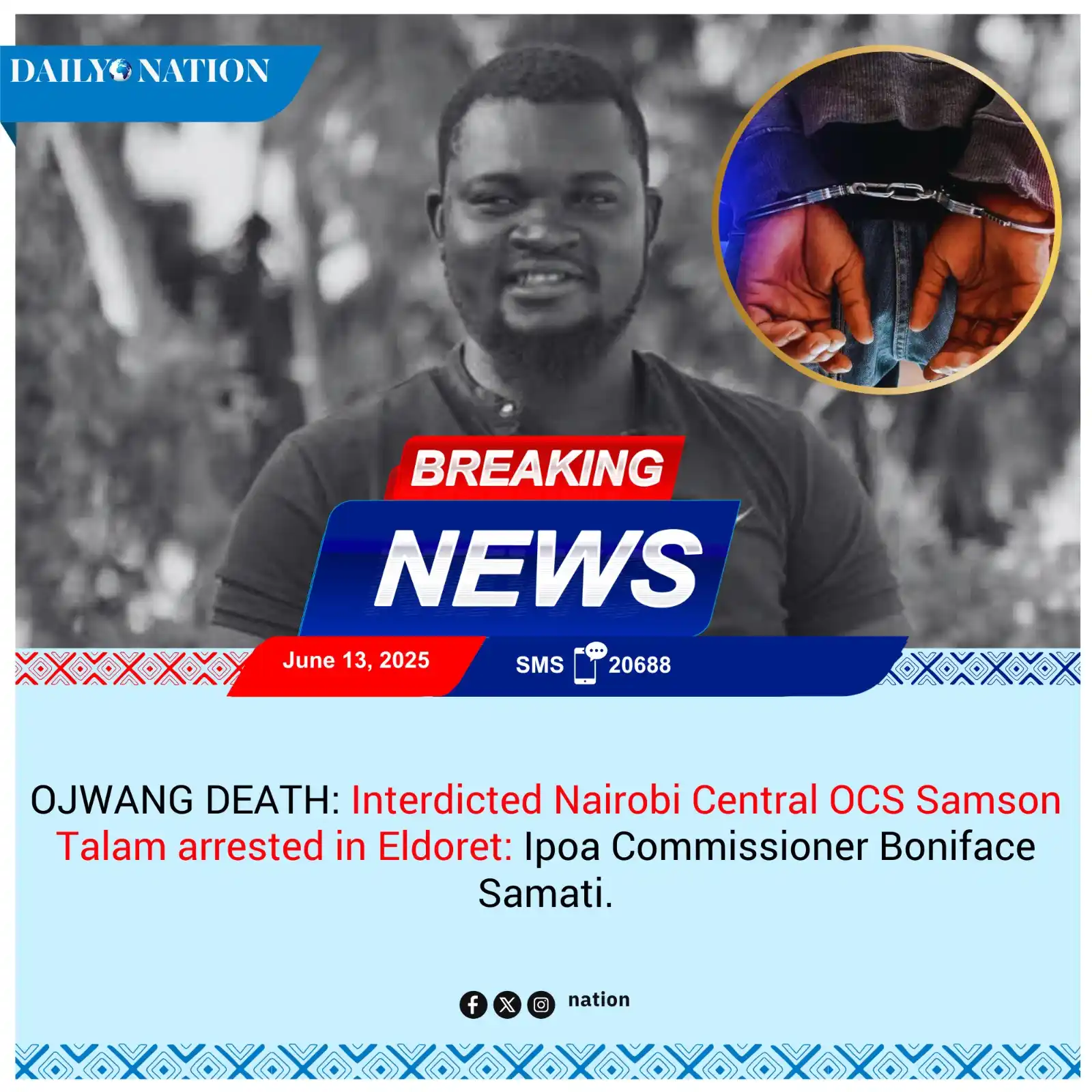 Image from Nation.Africa: OJWANG DEATH: Interdicted Nairobi Central OCS Samson Talam arrested in...