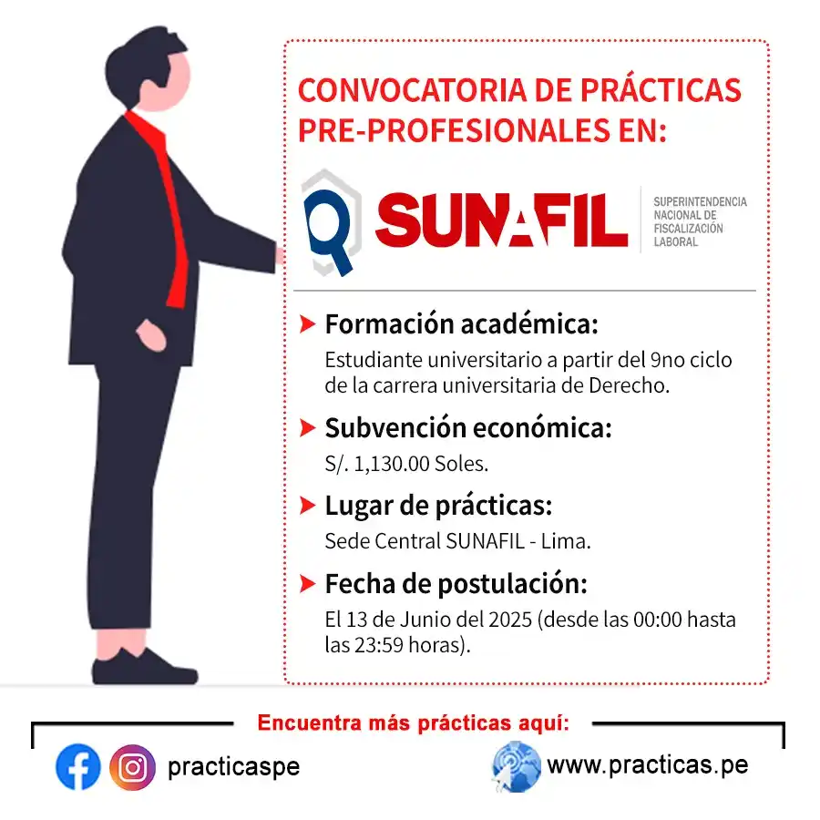 Image from Convocatorias Derecho: Empleos - Prácticas - Capacitaciones: 🎯 Prácticas en SUNAFIL - Lima  Más información  👉 https://www.practi...