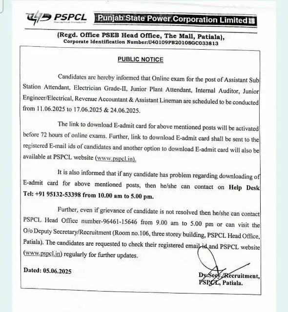 Image from Punjabjobalert Official: PSPCL ASSISTANT SUB STATION ATTENDENT, JUNIOR ENGINEER, REVENUE ACCOUN...