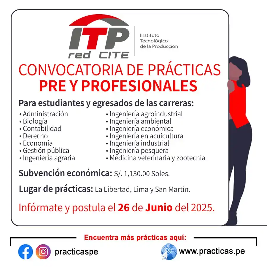 Image from Convocatorias Derecho: Empleos - Prácticas - Capacitaciones: Realiza tus Prácticas en ITP 👉Más información en↷ https://www.practi...