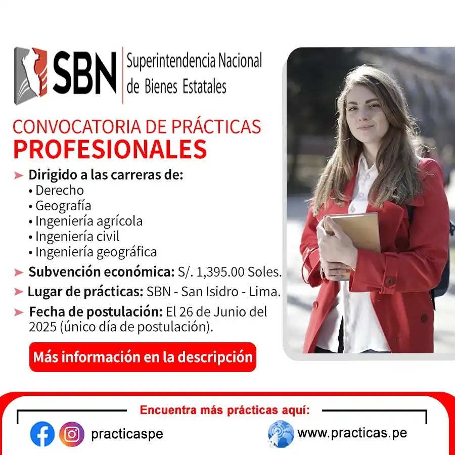 Image from Convocatorias Derecho: Empleos - Prácticas - Capacitaciones: Realiza tus Prácticas en SBN 👉Más información en↷ https://www.practi...