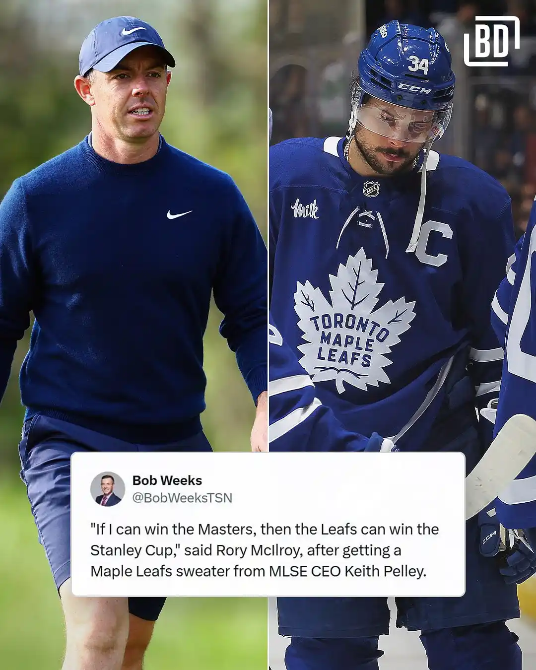 Image from BarDown: Rory McIlroy injecting a little hope into Leafs Nations. 😂...
