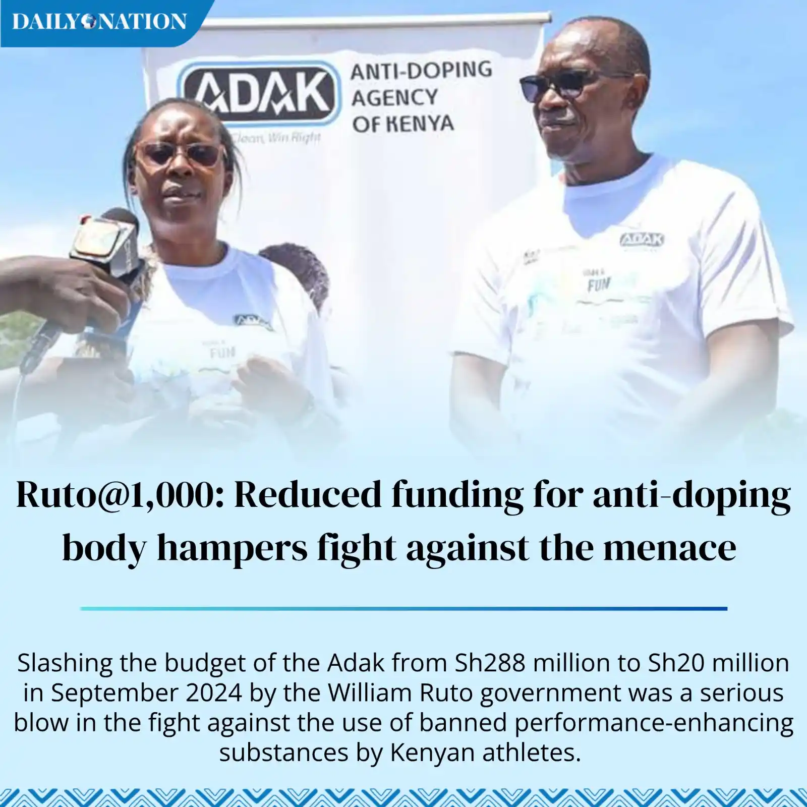 Image from Nation.Africa: Ruto@1,000: Reduced funding for anti-doping body hampers fight against...