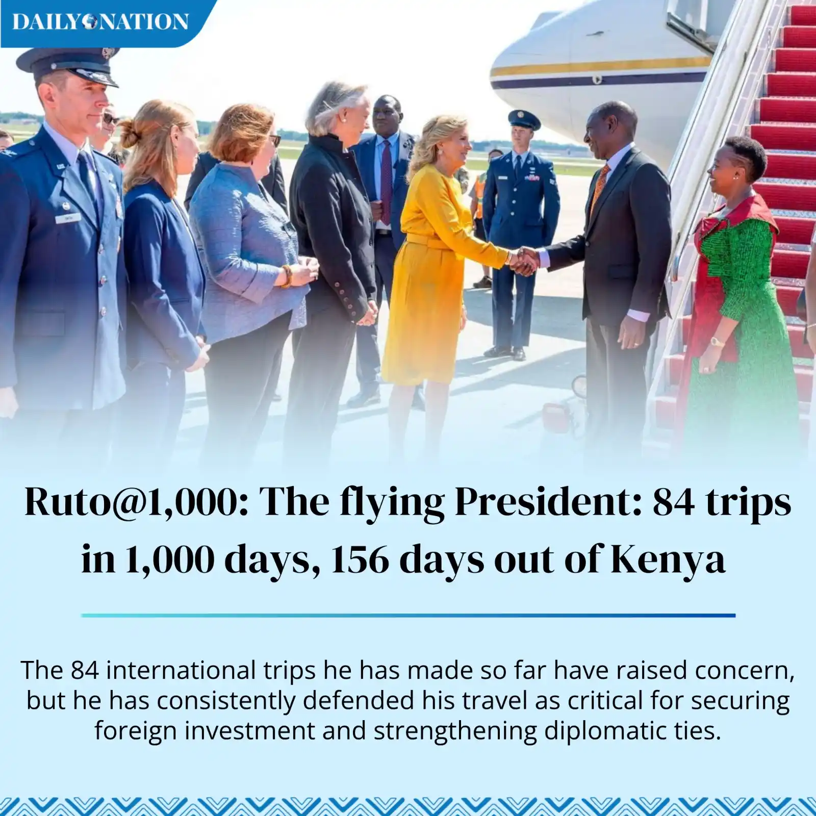 Image from Nation.Africa: Ruto@1,000: The flying President: 84 trips in 1,000 days, 156 days out...