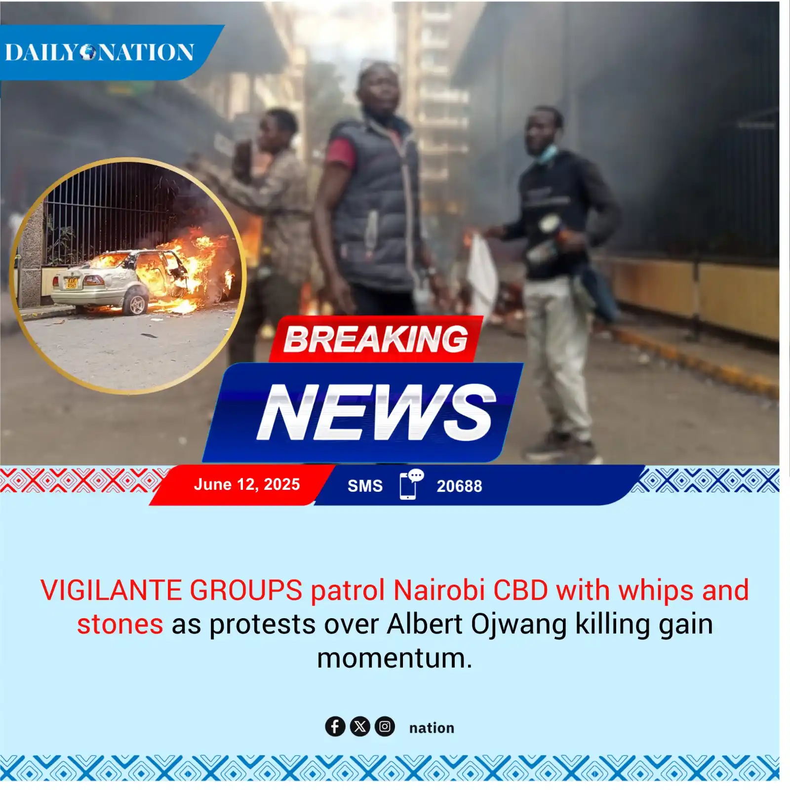 Image from Nation.Africa: VIGILANTE GROUPS patrol Nairobi CBD with whips and stones as protests ...