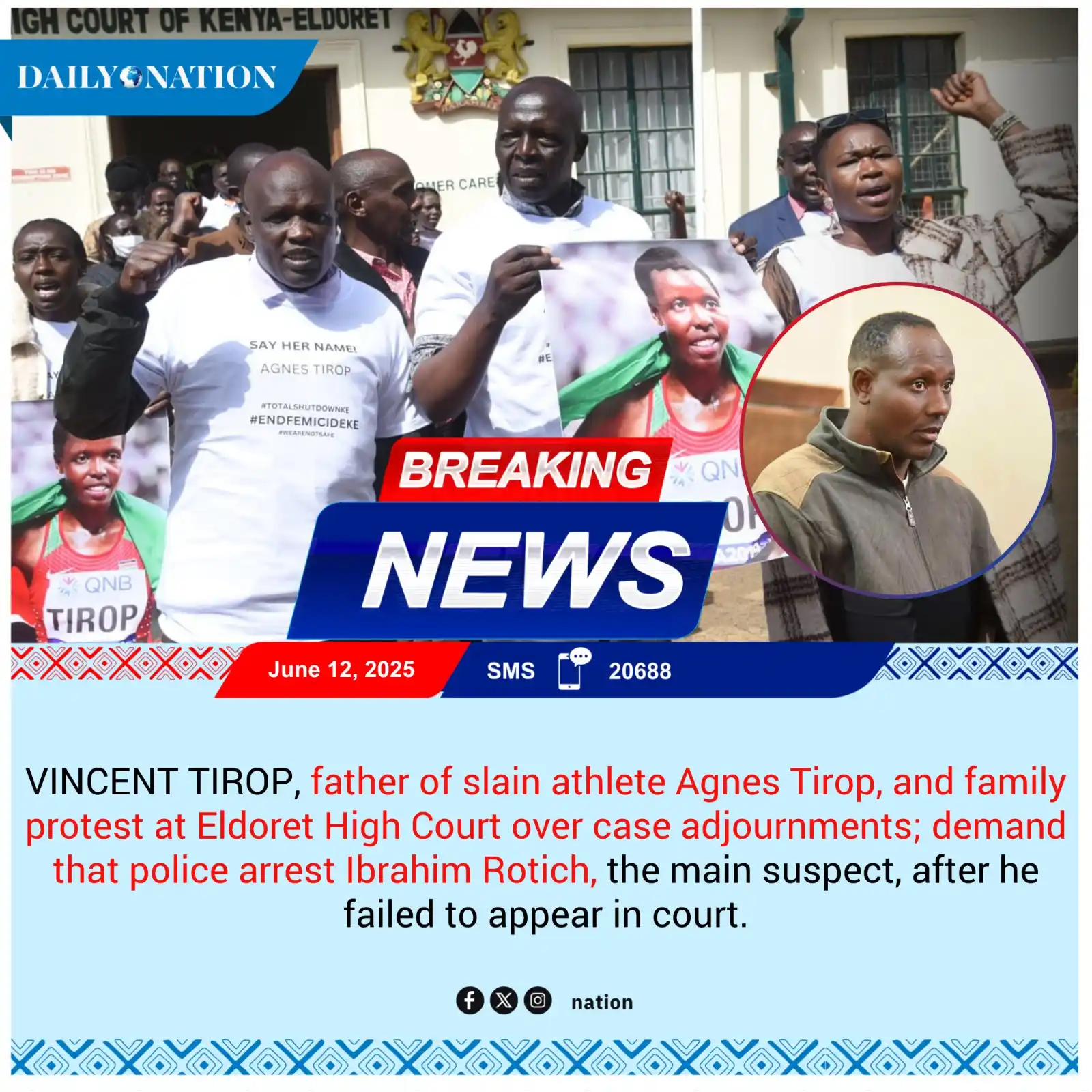 Image from Nation.Africa: VINCENT TIROP, father of slain athlete Agnes Tirop, and family protest...