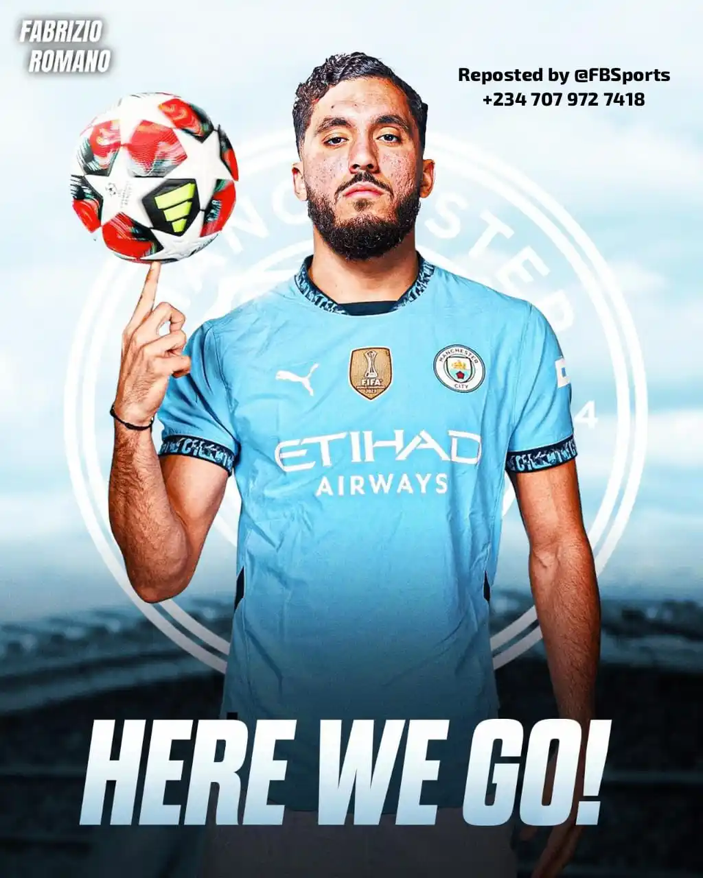 Image from FB Sports: 🚨🔵 BREAKING: Rayan Cherki to Manchester City, here we go! Deal in pl...