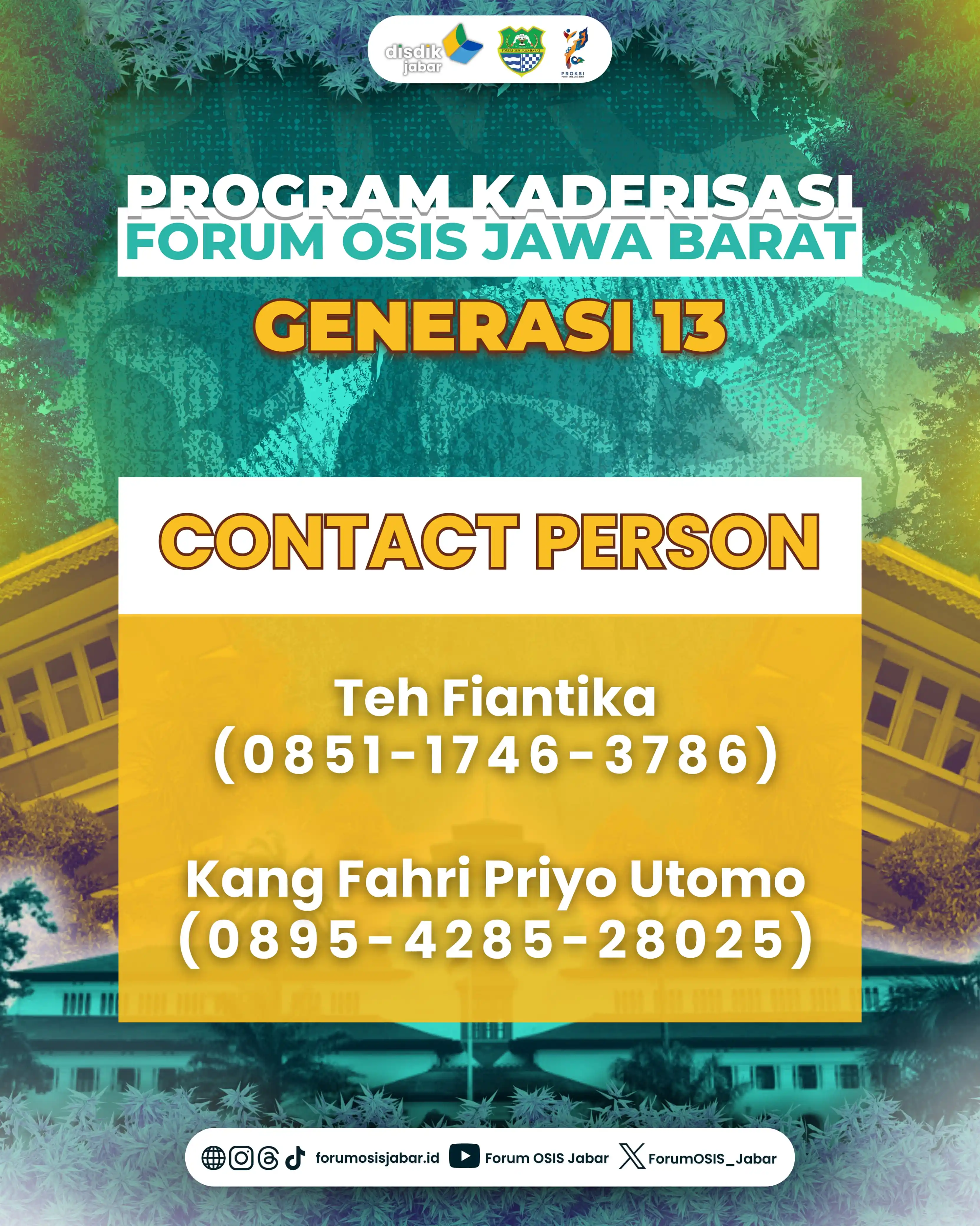 Image from Forum OSIS Jawa Barat: [CONTACT PERSON PROGRAM KADERISASI GEN 13]  Salam, <a class="text-blue...
