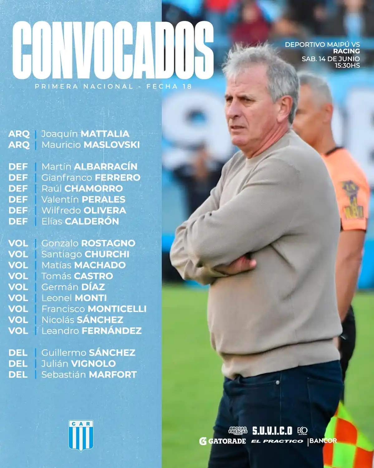 Image from Club Atlético Racing: 📋 Convocados 🆚 Dep. Maipú para la fecha 18 de la <a class="text-blue...
