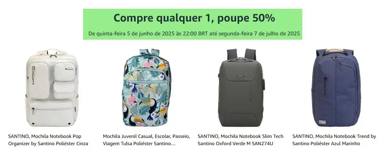 Image from 🔥 Shark das Promoções: 🔥 Cupom 50% OFF em Mochilas Santino na Amazon! https://amzn.to/3HDJD...