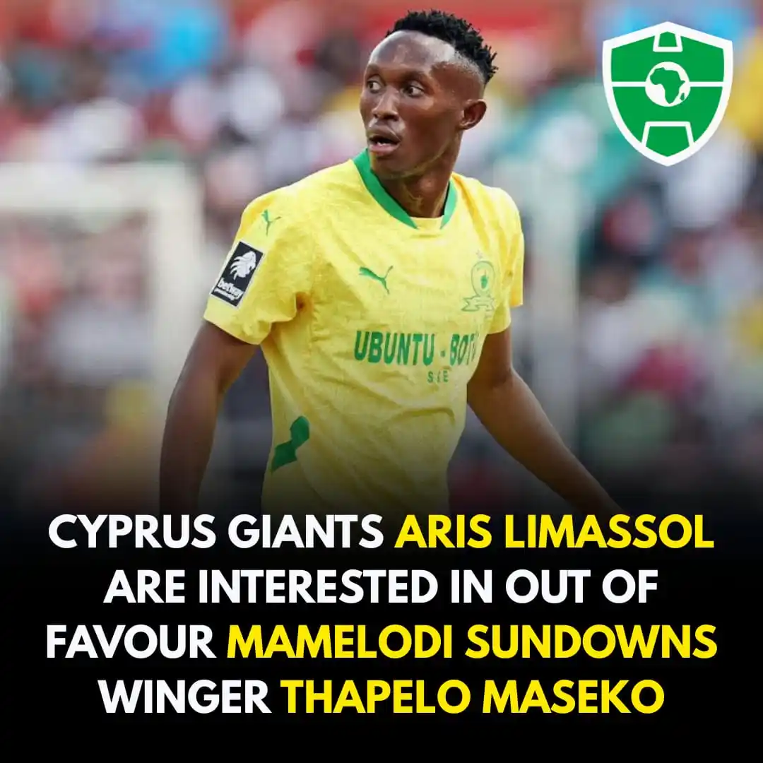 Image from Africa Soccer Zone 🟢⚪: Cypriot side Aris Limassol are eyeing a loan move for Mamelodi Sundown...