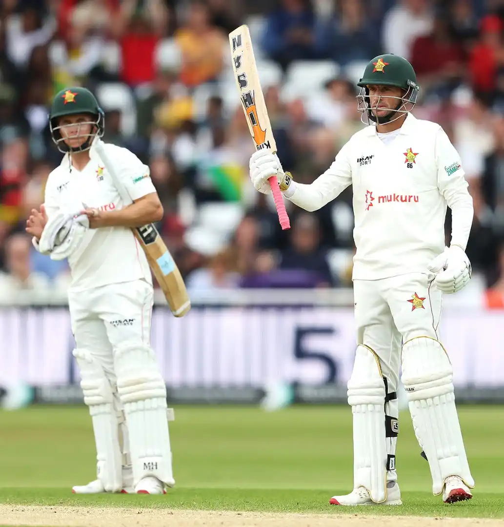 Image from Zimbabwe Cricket: 𝗗𝗮𝘆 𝟯 - Session 1: Drinks 🥤 Zimbabwe - 265 & 92/2 (following on...