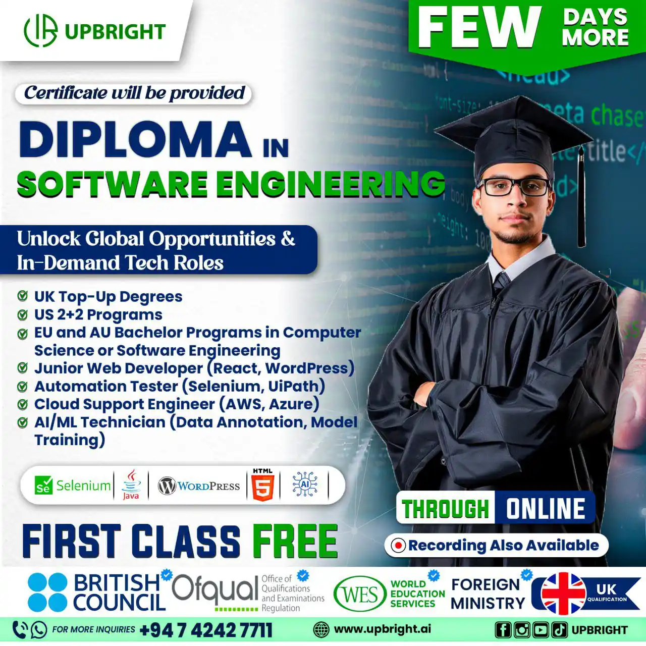 Image from UPBRIGHT : 🎓 Diploma in Software Engineering – Few Days Left! Unlock global oppo...