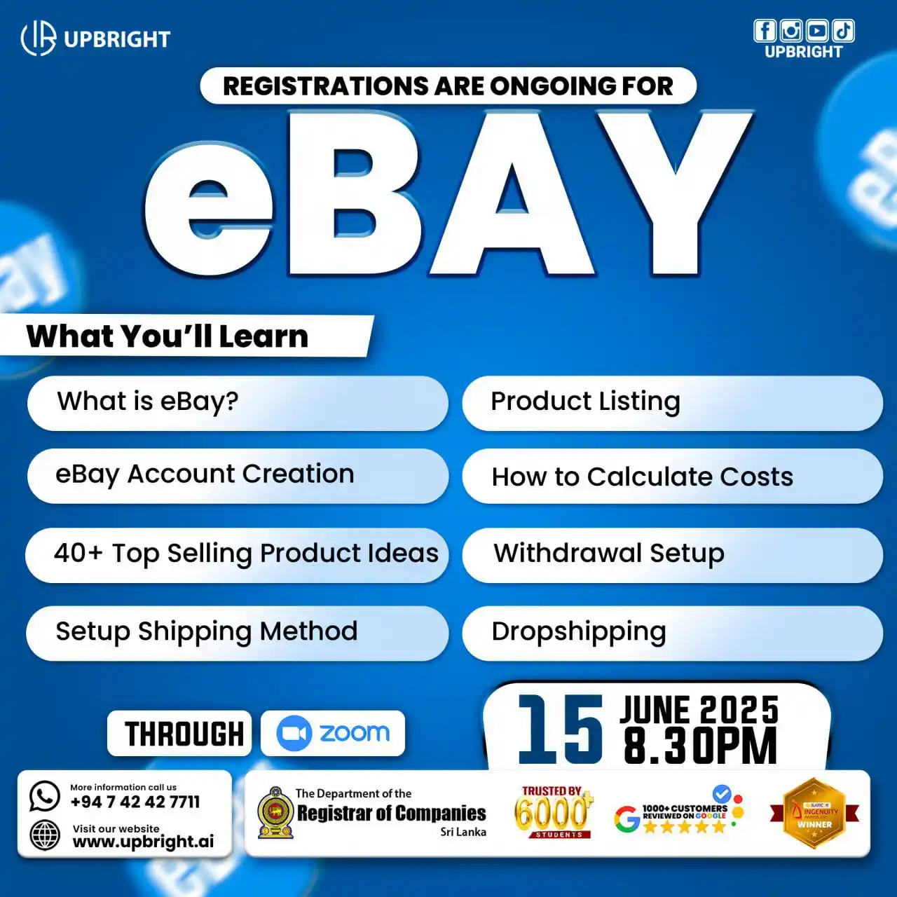 Image from UPBRIGHT : 📦 eBay Course – June Batch Registration Ongoing! International-level ...
