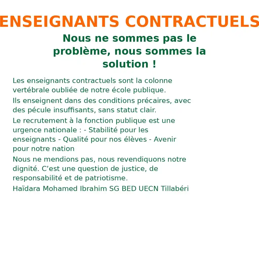 Image from Haïdara Mohamed Ibrahim: ENSEIGNANTS CONTRACTUELS : NOUS NE SOMMES PAS LE PROBLÈME, NOUS SOMMES...