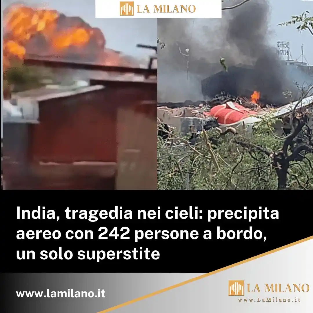 Image from La Milano: *🔴 India, tragedia nei cieli: precipita aereo con 242 persone a bordo...