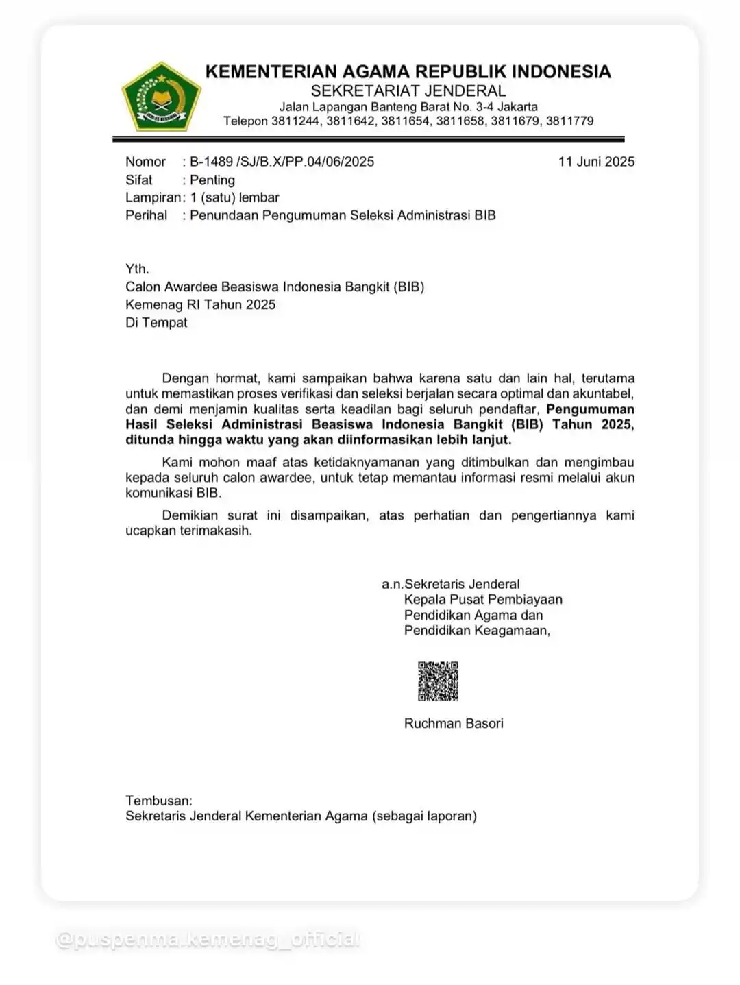Image from Berbagi Info Ampuh Tutorials: *INFO PENGUMUMAN SELEKSI ADM BIB TAHUN 2025* Sobat pejuang beasiswa. ...