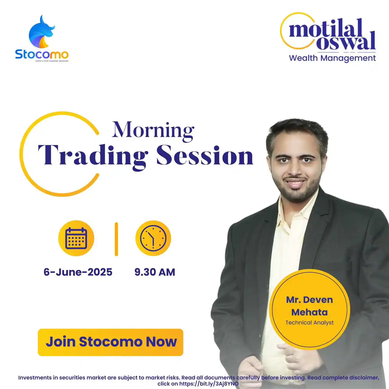Image from Motilal Oswal Financial Services Ltd.: Join the live Morning Session with our Expert Mr. Deven Mehata at 9:30...