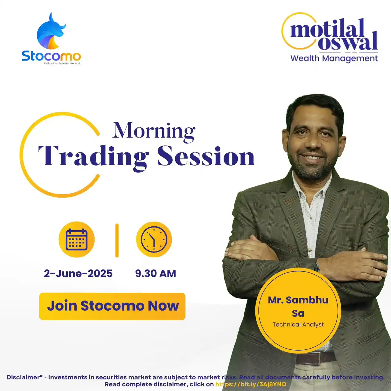 Image from Motilal Oswal Financial Services Ltd.: Join the live Morning Session with our Expert Mr. Sambhu Sa at 9:30 a...