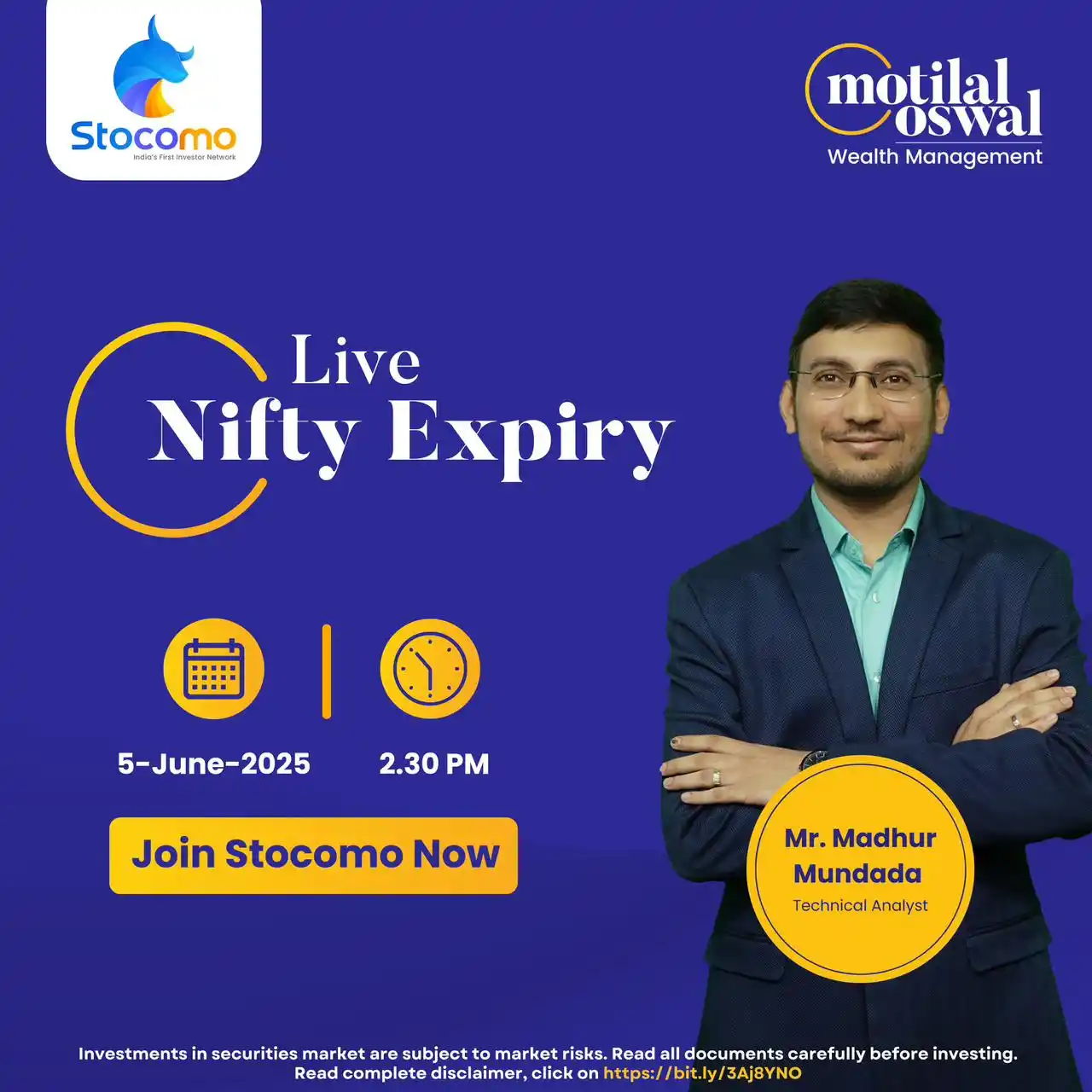 Image from Motilal Oswal Financial Services Ltd.: Join the live Nifty Expiry Session with our Expert Mr. Madhur Mundada...