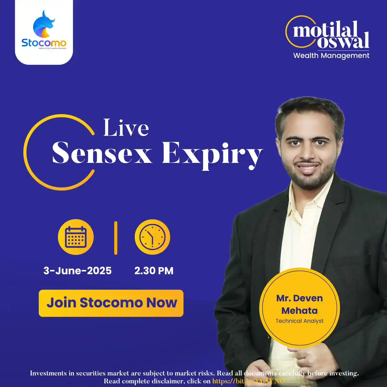 Image from Motilal Oswal Financial Services Ltd.: Join the live Sensex Expiry Session with our Expert Mr. Deven Mehata a...