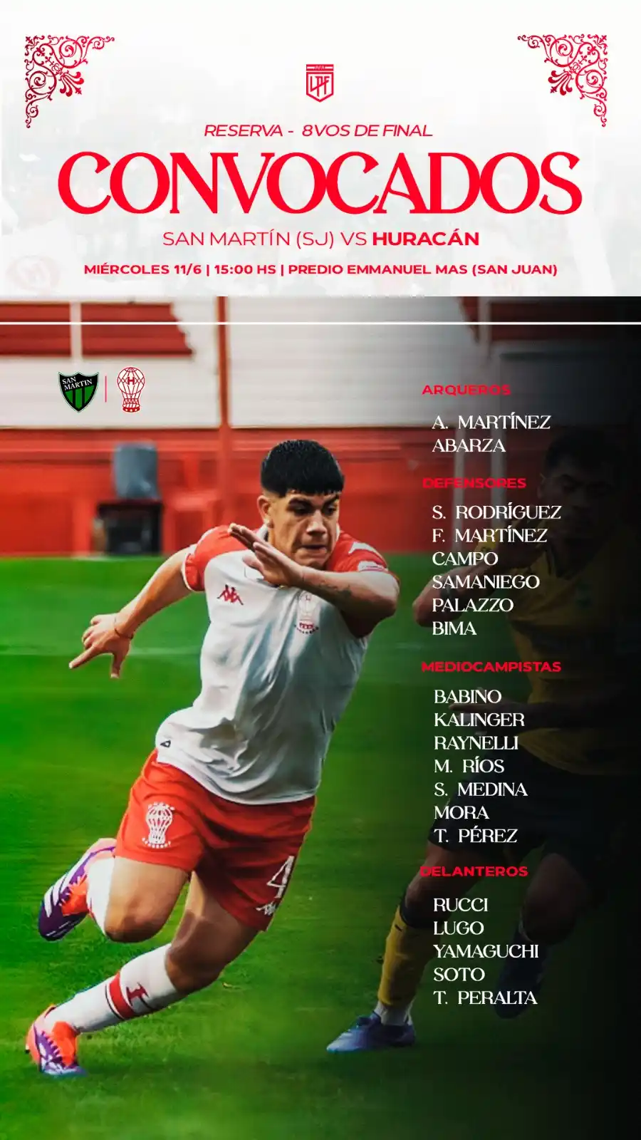 Image from Club Atlético Huracán: 📋 Lista de jugadores convocados por Mauro Milano para enfrentar a <a ...
