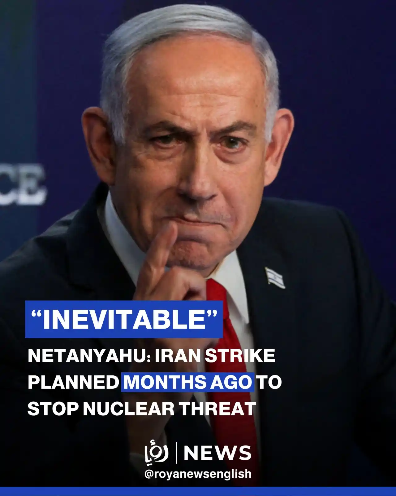 Image from Roya News English: Netanyahu asserted that Iranian missiles pose an existential threat to...