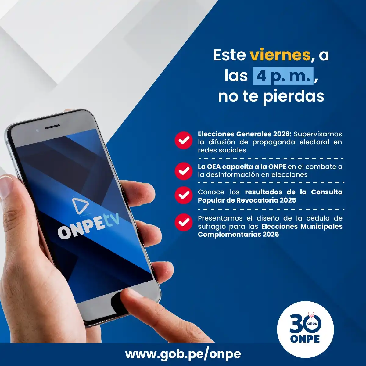 Image from Oficina Nacional de Procesos Electorales - ONPE: 📢 ONPE TV: Más participación, menos desinformación. 🗳 EG 2026: Super...