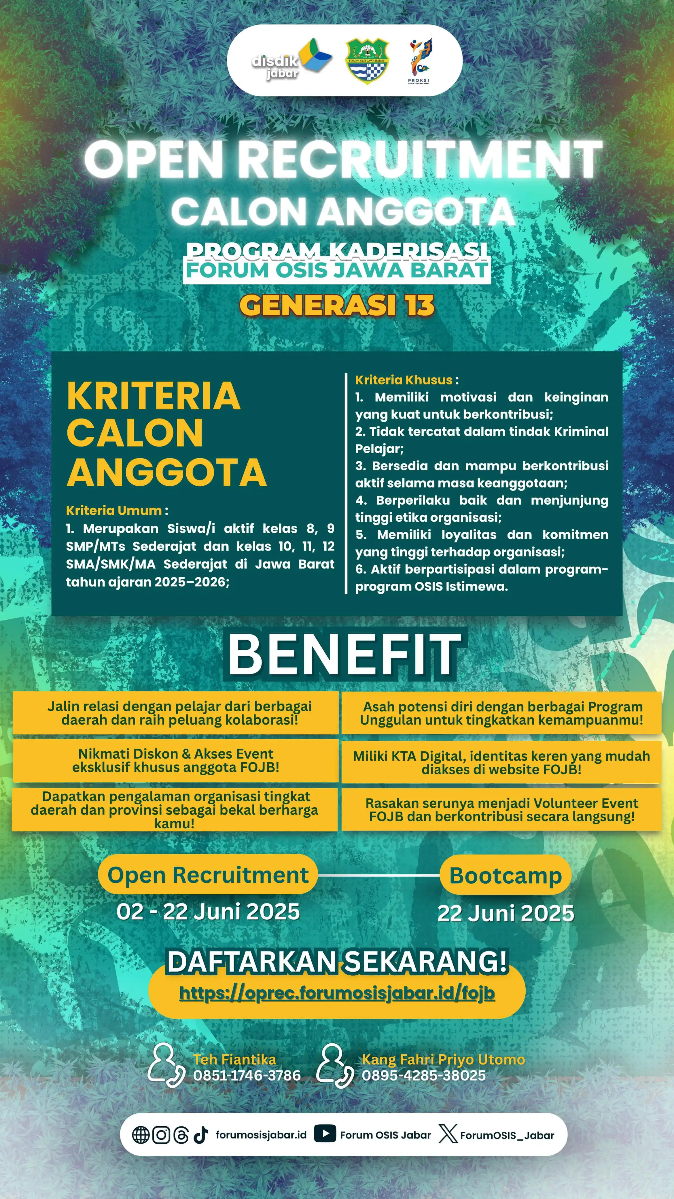 Image from Forum OSIS Jawa Barat: 📢 OPEN RECRUITMENT FORUM OSIS JAWA BARAT GENERASI 13 📢 Salam, <a cl...
