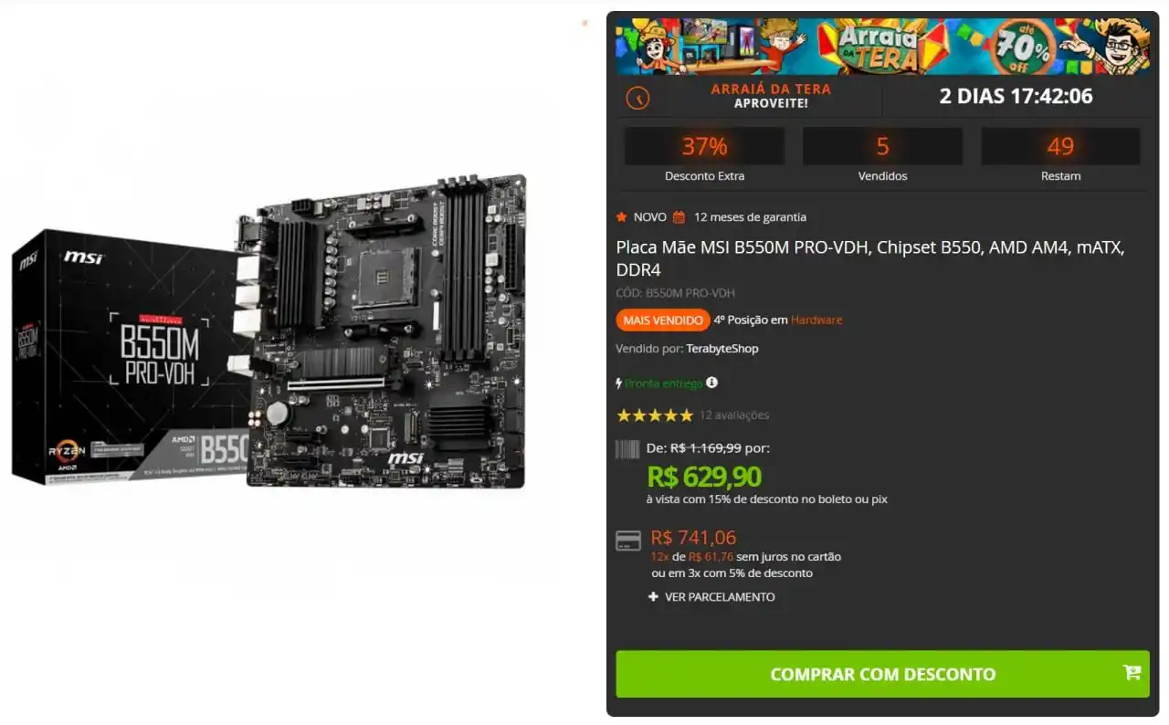Image from 🔥 Shark das Promoções: 🔥 Placa Mãe MSI B550M PRO-VDH, Chipset B550, AMD AM4, mATX, DDR4 Pre...