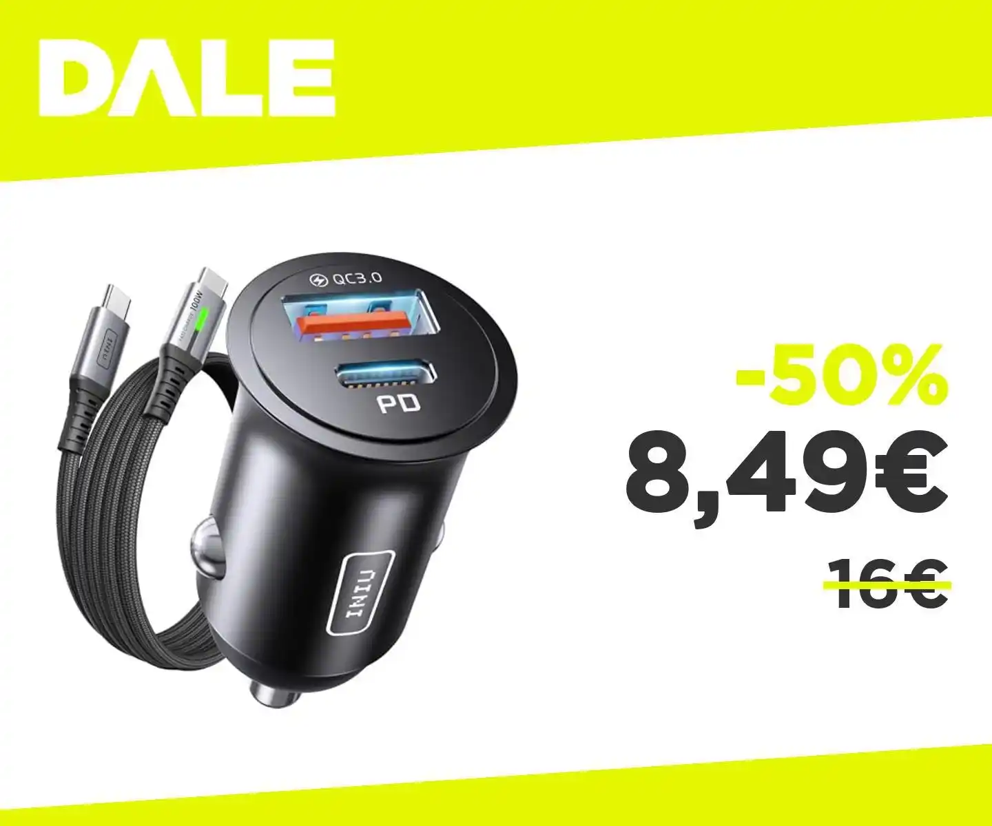 Image from OfferteDale: *Sconto DOPPIO per un caricatore auto compatto e potente!* 👉🏻 INIU ...