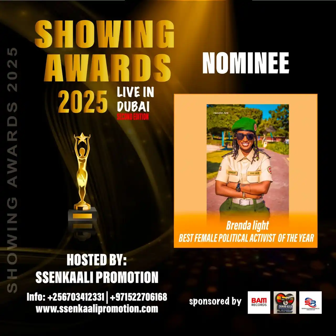 Image from ✨SHOWING AWARDS ✨🦅: Showing awards 2025 Live in Dubai Nominee Brenda Light Best Female ...