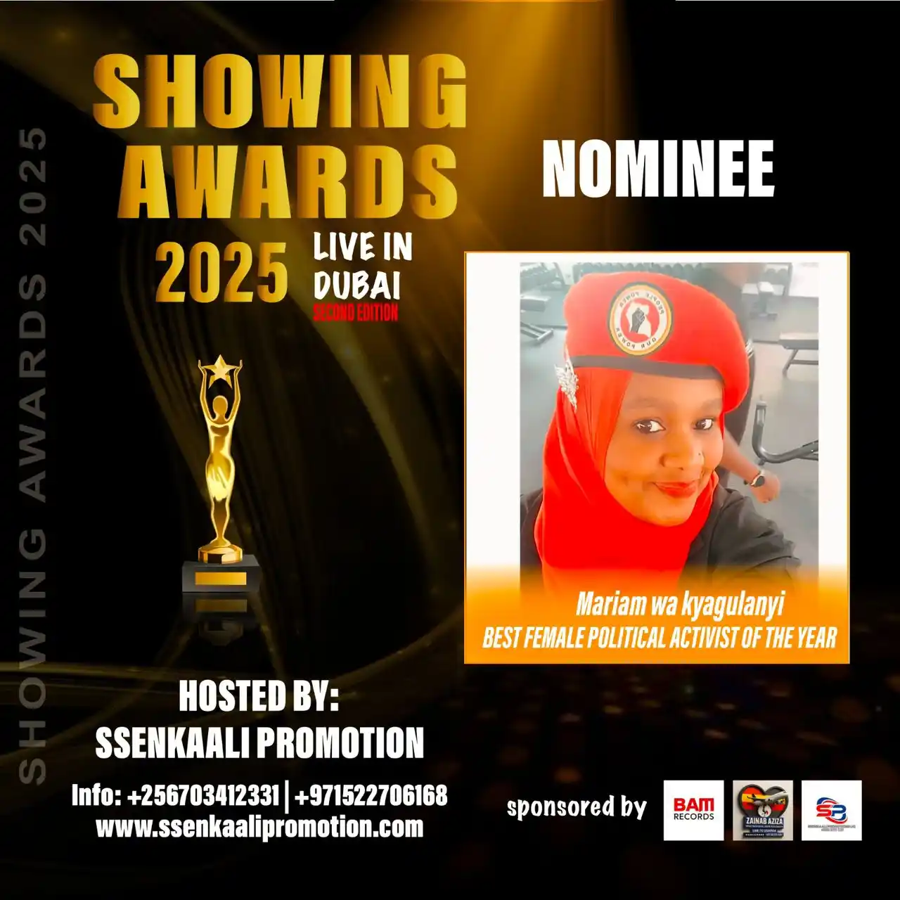Image from ✨SHOWING AWARDS ✨🦅: Showing awards 2025 Live in Dubai Nominee Mariam wa kyagulanyi Best...