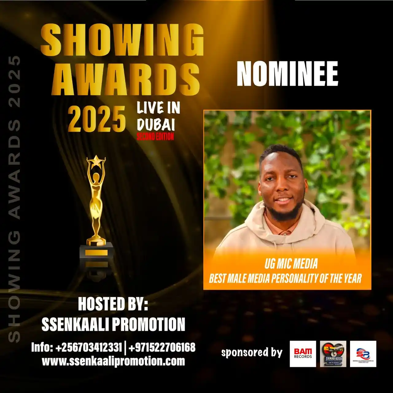 Image from ✨SHOWING AWARDS ✨🦅: Showing awards 2025 Live in Dubai Nominee UG MIC MEDIA Best male me...