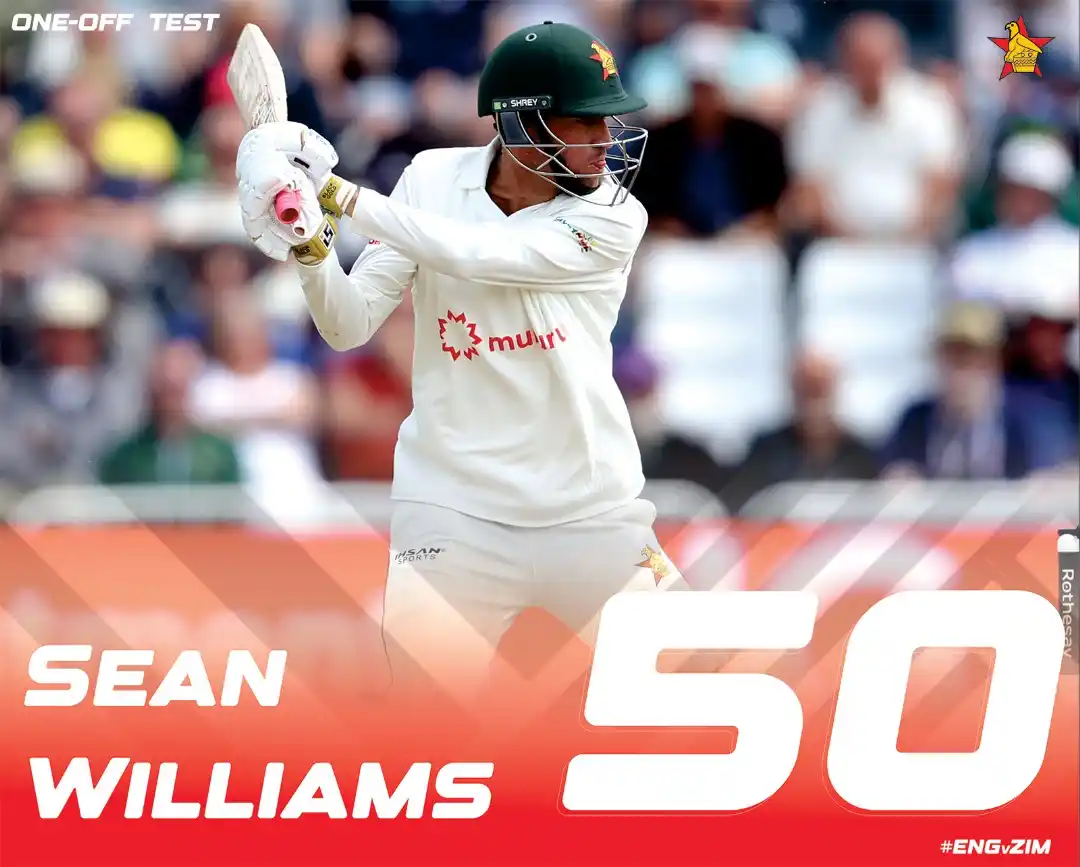 Image from Zimbabwe Cricket: Test half-century No.6 for Sean Williams 🙌 Ball-by-ball 📝: https://...