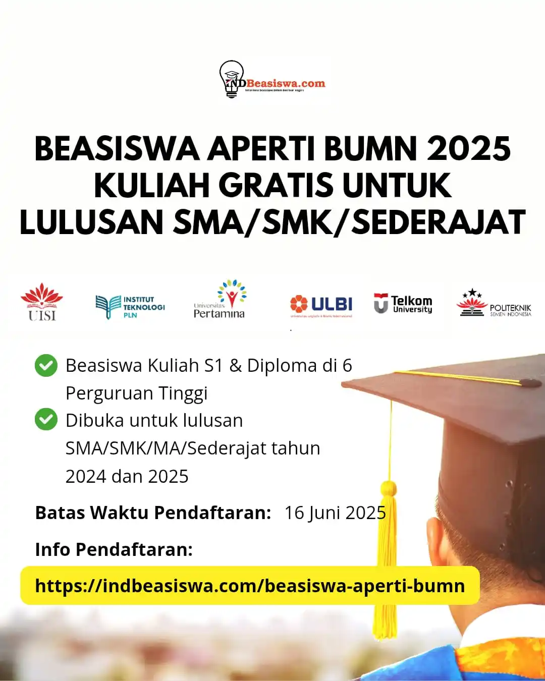 Image from INDBeasiswa - Info Beasiswa Terbaru 2025: 🎓 Beasiswa APERTI BUMN Tahun 2025 untuk Kuliah S1 & Diploma bagi Lulu...