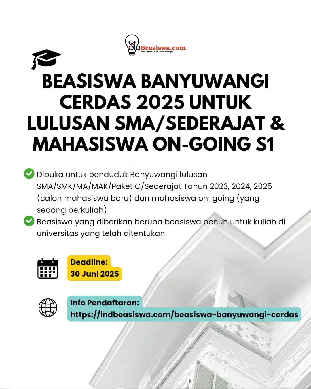 Image from INDBeasiswa - Info Beasiswa Terbaru 2025: 🎓 Beasiswa Banyuwangi Cerdas 2025 untuk Lulusan SMA/Sederajat dan Mah...