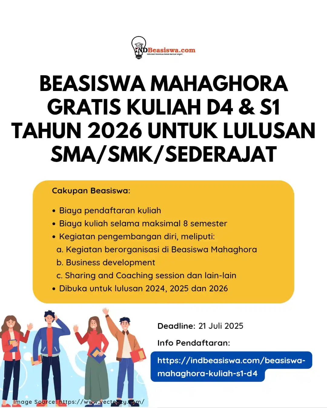 Image from INDBeasiswa - Info Beasiswa Terbaru 2025: 🎓 Beasiswa Mahaghora Gratis Kuliah D4 dan S1 Tahun 2026 untuk Lulusan...
