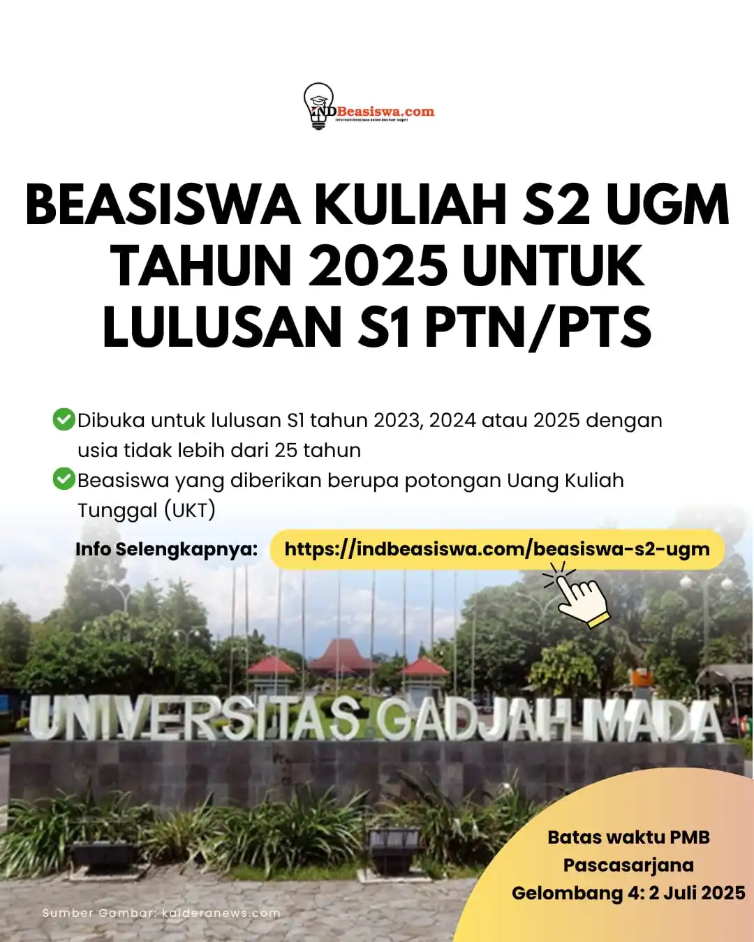 Image from INDBeasiswa - Info Beasiswa Terbaru 2025: 🎓 Beasiswa S2 UGM Tahun 2025 Potongan Biaya UKT untuk Lulusan S1 PTN/...