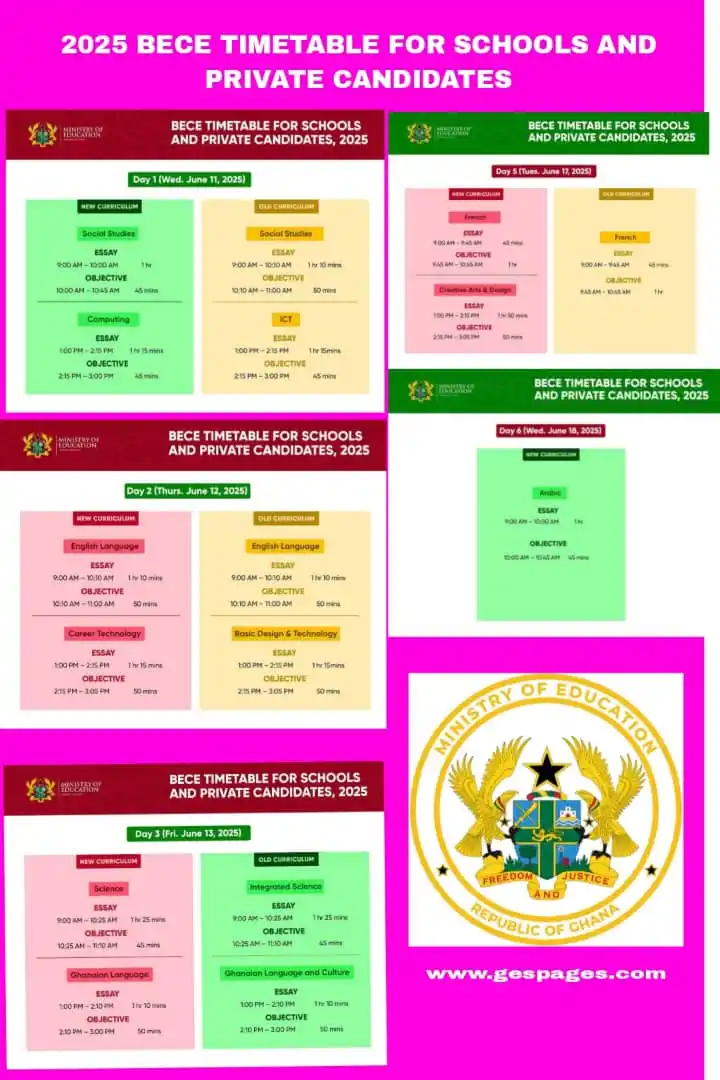 Image from GodKiD MEDIA: 📍📍 *BECE UPDATES* Kindly go through the final BECE TIMETABLE FOR sch...