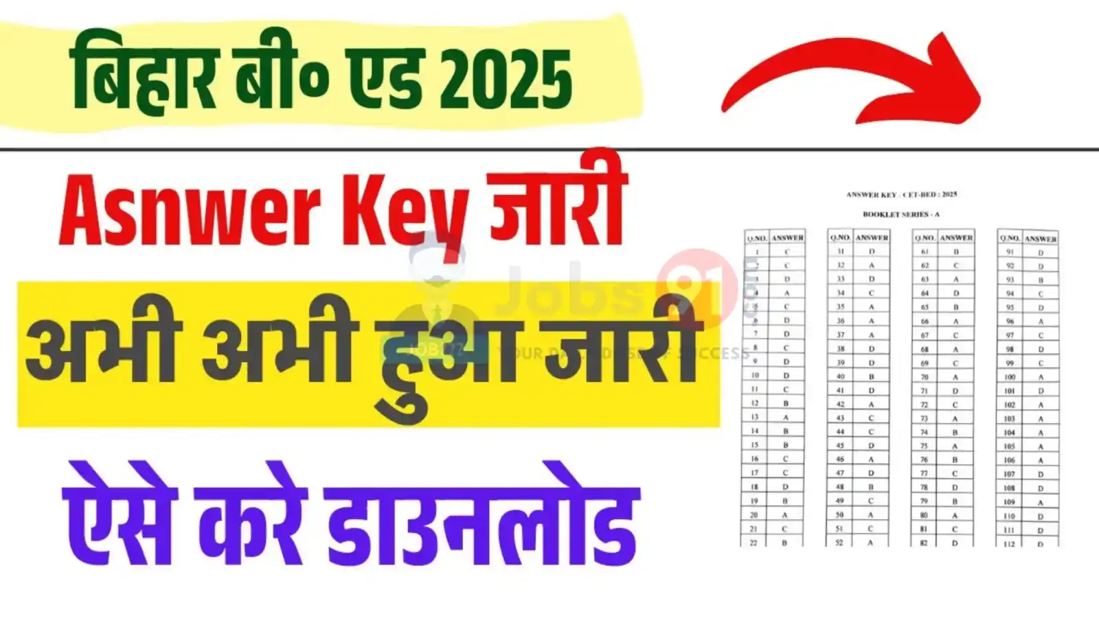 Image from Jobs91.com - Sarkari Jobs Alert: 📢 Bihar CET B.Ed Answer Key 2025 Released! ✅ Provisional answer key ...